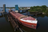 Tug Laura L. VanEnkevort pushes the barge Joseph H. Thompson outbound in Saginaw River