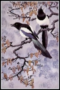 Art - Birds - Magpies 1 - Magpies & Catkins (Resize: 12 - 118 Pieces)