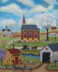 Folk Art-Springtime by Mary Charles