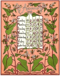 Netty van der Waarden, a Dutch Art Nouveau artist - Calendar page with August 1st falling on a Thursday - but what year?