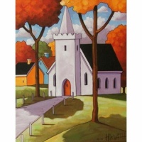 Folk Art White Church by Cathy Horvath Buchanan