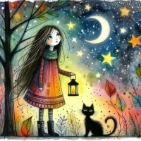 Little girl and her black Kittie  (the number of pieces can be changed from 9 to 306)