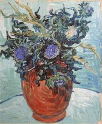 vincent-van-gogh ~ vase-with-flowers-and-thistles-1890-