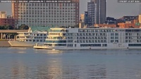 Cruise ship Viking Mississippi passing American Melody, Ohio River,2025-08-08