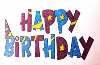 a Happy Birthday in Blue, Gold, Purple
