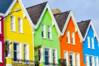 Brightly painted multicolored houses.