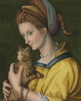 Portrait of a young lady holding a cat Francesco Bacchiacca (1494–1557)