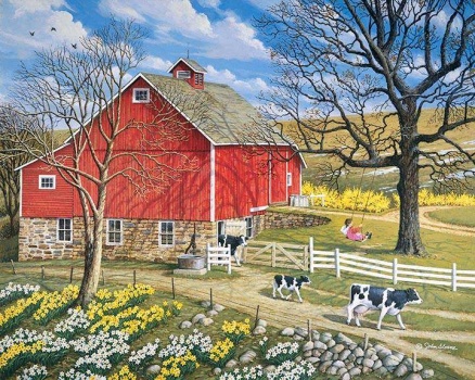 Solve Early Spring on the Farm jigsaw puzzle online with 63 pieces