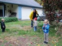 Apple picking in the front yard.
