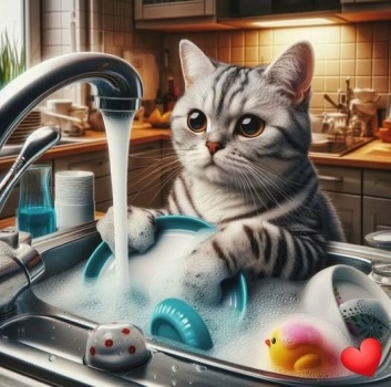 Cat Washing Dishes from Cat Dallar