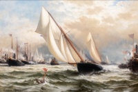 Edward Moran (American, 1829–1901), Puritan and Genesta, America's Cup 1885
