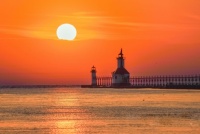 Lake Michigan pier at sunset