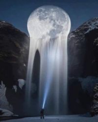 The Moon melting into a waterfall