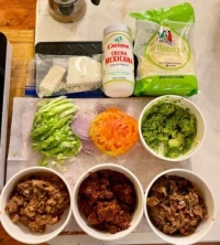 Fixings for a Torta - beef, pork, chicken, cheese, cream, tomato, etc