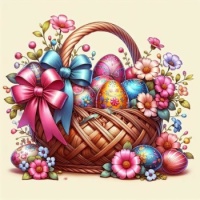 Basket With Bows & Eggs