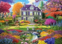 So beautiful house, trees and flowers 💐 🌹 bursting with color..