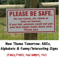 New Theme Tomorrow: "ABCs, Alphabets, Funny or Interesting Signs"  HAVE FUN!!