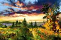 Autumnal sunset, digital painting
