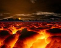 Low clouds over a volcano