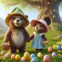 Bears gathering Easter eggs