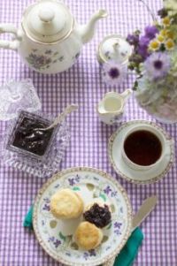 Tea with blueberries & biscuits