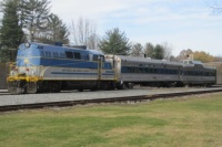 Saratoga and North Creek Railroad EMD BL2 idling at the Saratoga Springs railroad station 5 November 2013.