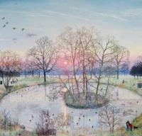 Sunset over a Frozen Pond