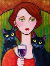 Lisa Nelson Artwork   - Women, Black Cats & Wine