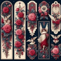 Vintage Art - Pretty Red Bookmarks - Roses & Angels 1 (Resize: 9 - 144 Pieces)