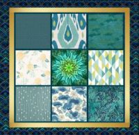 patchwork in soft green and jewel tones 3X3