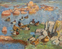 Victor Johansen (Danish, 1888–1963), A Lake with Ducks (1922)