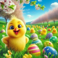 Easter chick in meadow