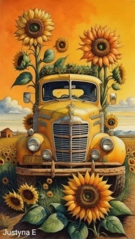 Yellow truck with Yellow sunflowers *