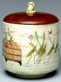 Freshwater Jar (Mizusashi) with Procession of Grasshoppers, Makuzu Kōzan I (Miyagawa Toranosuke), Meiji period, ca. 1870–80s, Japan