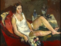 Anton Faistauer (Austrian, 1887–1930), Young Woman on Red Sofa (1913)