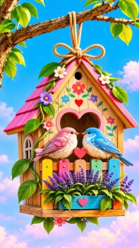 Solve Pretty 🐦🐦 birds cute birdhouse... jigsaw puzzle online with 120 ...
