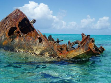 Ancient Rusting Wreck On a Reef in Hawaii