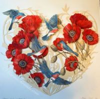 Birds and Poppies Heart