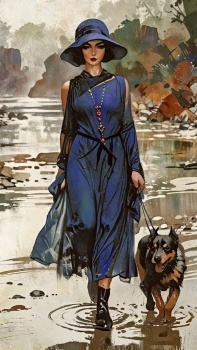 Woman with Dog ~ Art Deco Print