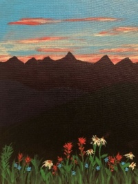 Mountain flowers at sunset