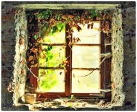 Old Window in a Crumbling Brick Wall