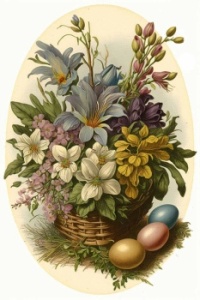 Easter Flowers and Eggs. Vintage card