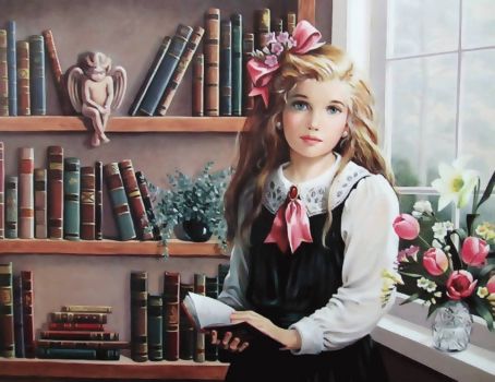 Pati Bannister Art Titled 'Susanne' Girl Choosing A Book To Read