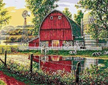 Solve Barn, cows, pond! jigsaw puzzle online with 154 pieces