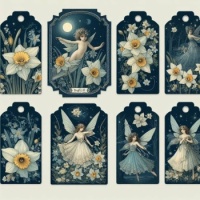Seasonal Vintage Art - Spring - Pretty Gift Tags - Daffodils & Fairies 2 (Resize: 9 - 144 Pieces)