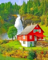 Cachoeira Steinsdalsfossen na vila de Steine, Kvam, Hordaland, Noruega !!!