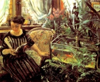 Lovis Corinth (German, 1858–1925), Woman Reading near a GoldfishTank (1911)