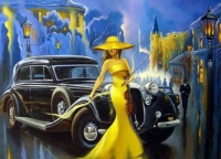 yellow dressed woman