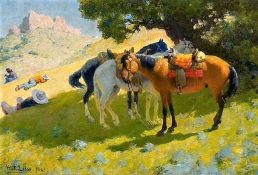 Solve Three Riders Resting [1947] jigsaw puzzle online with 234 pieces