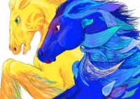 blue and yellow horses by Brunonade